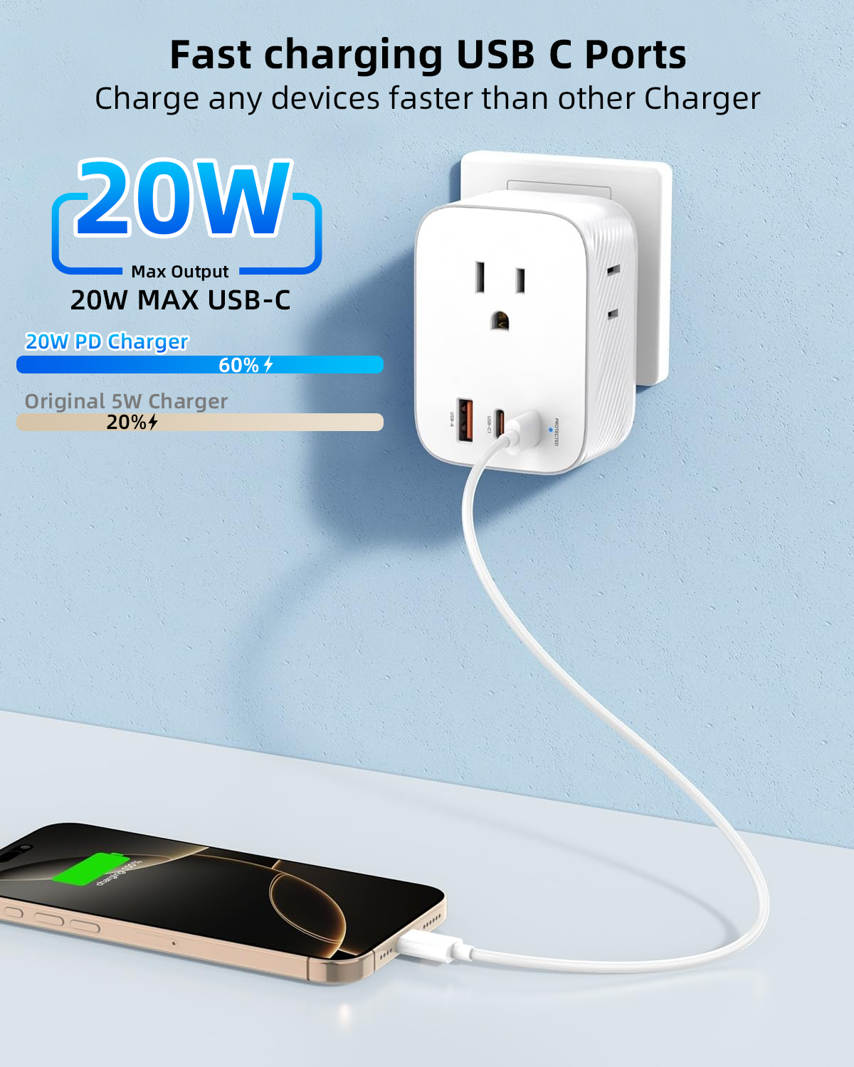 20W GaN Travel Adapter with Type E F Plug