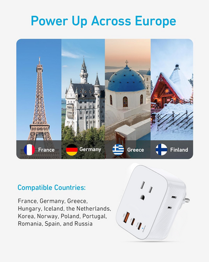 20W GaN Travel Adapter with Type E F Plug