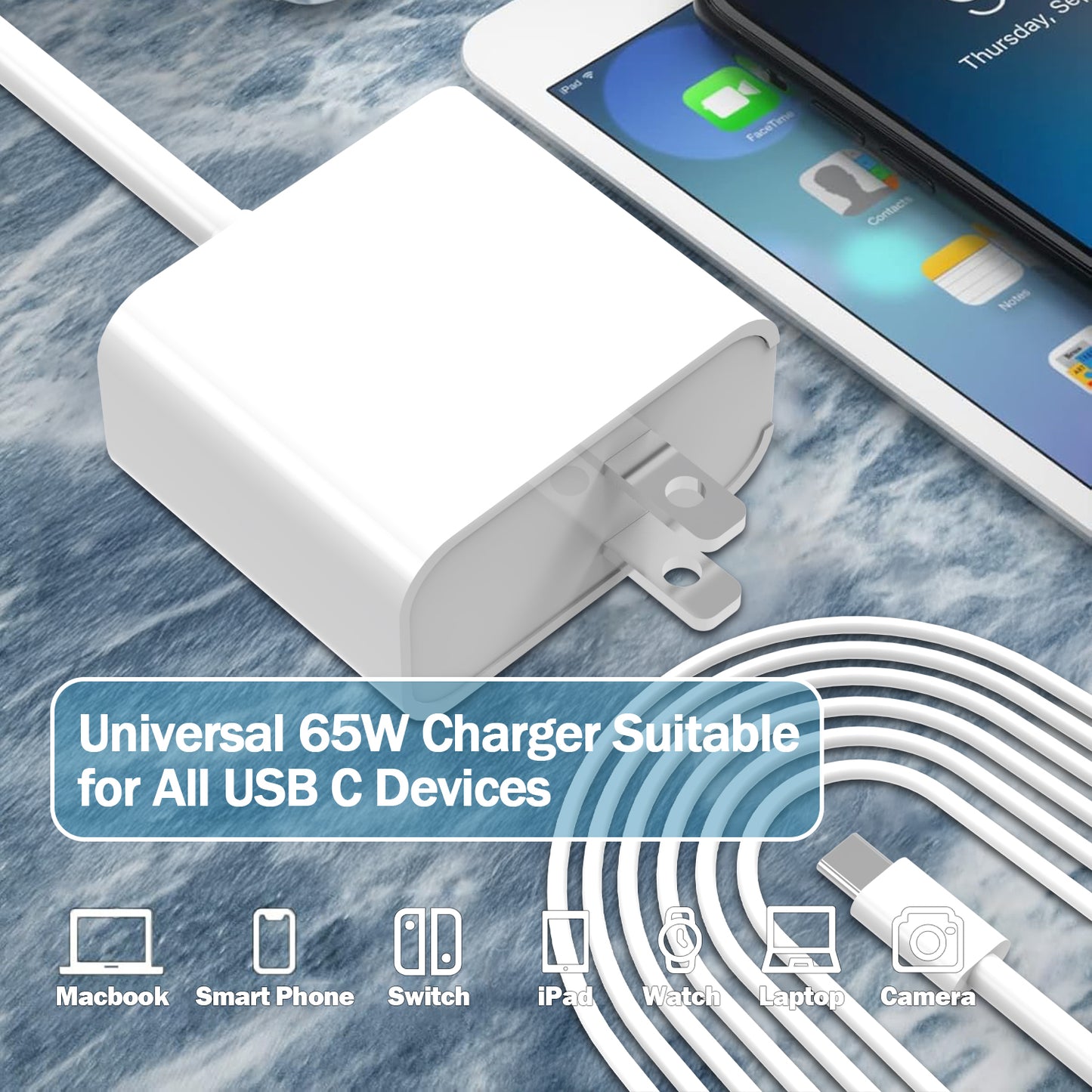 65W Laptop Charger Adapter with Cable